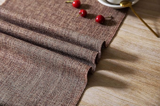 ZeeMart Brown Table Runners 60 Inches Long, Burlap Linen Style Rustic Farmhouse Table Runner, Boho Woven Dining Table Runner, 13x60 Inches, Brown
