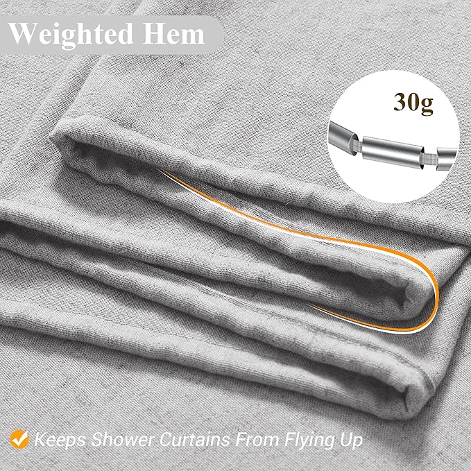 Naturoom Light Grey Linen Shower Curtain, Cloth Textured Fabric Shower Curtain Set with Hooks, Simple Elegant Modern Farmhouse Country Ultra Thick Bath Curtains for Bathroom,Water Repellent,72x72
