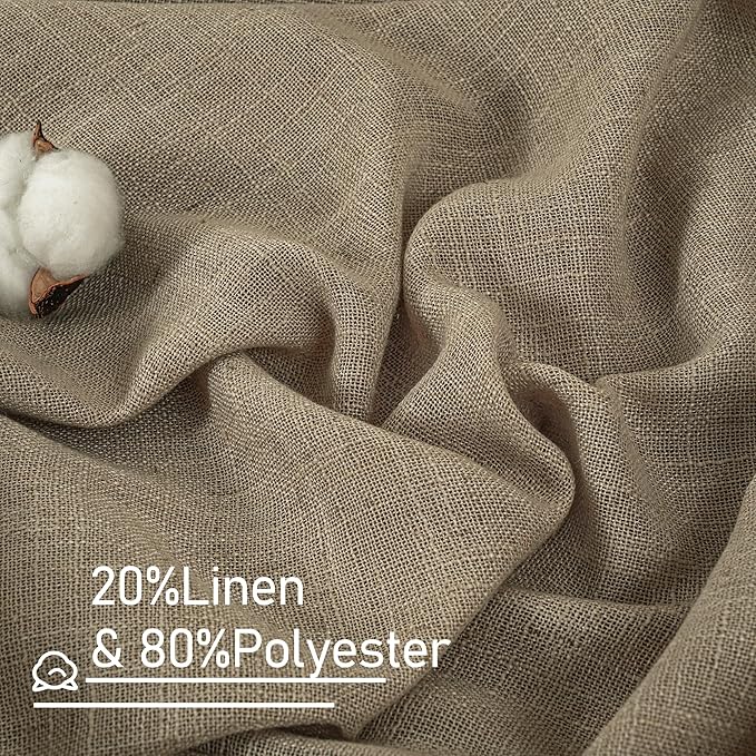 LAMIT Taupe Sheer Linen Curtains, 108 inch Light Filtering Semi Sheer Panels Back Tab and Rod Pocket Farmhouse Rust Drapes for Bedroom/Living Room, 2 Panels, 52 x 108 Inch