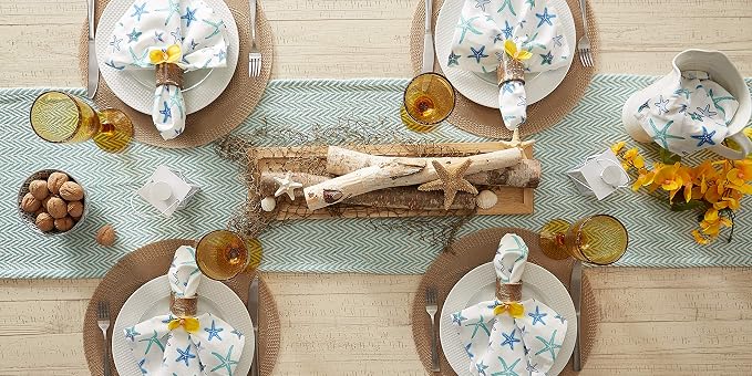 DII Woven Basic Tabletop Collection Chevron Table Runner, 15x72, Aqua