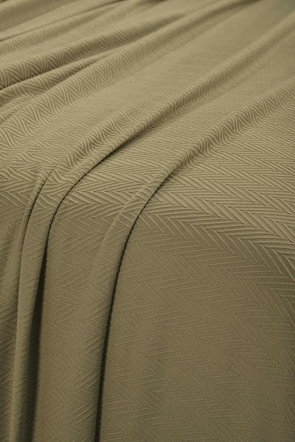 Superior Metro All-Season Cotton Blanket, Woven Blanket for Couch, Bed, Bedding, Farmhouse, Home Essentials, Cute and Cozy Bohemian Blankets, Herringbone Weave, Throw Size, Sage