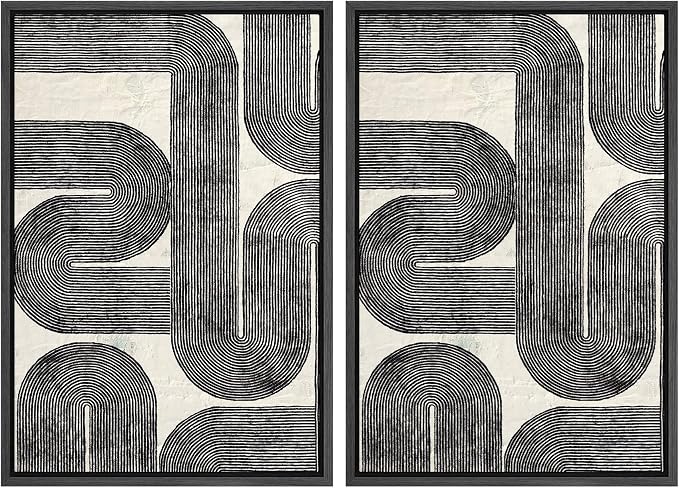 SIGNWIN Framed Wall Art Print Set Black and White Geometric Line Abstract Photography Modern Art Rustic Relax/Calm Multicolor for Living Room, Bedroom, Office - 24"x36"x2 BLACK