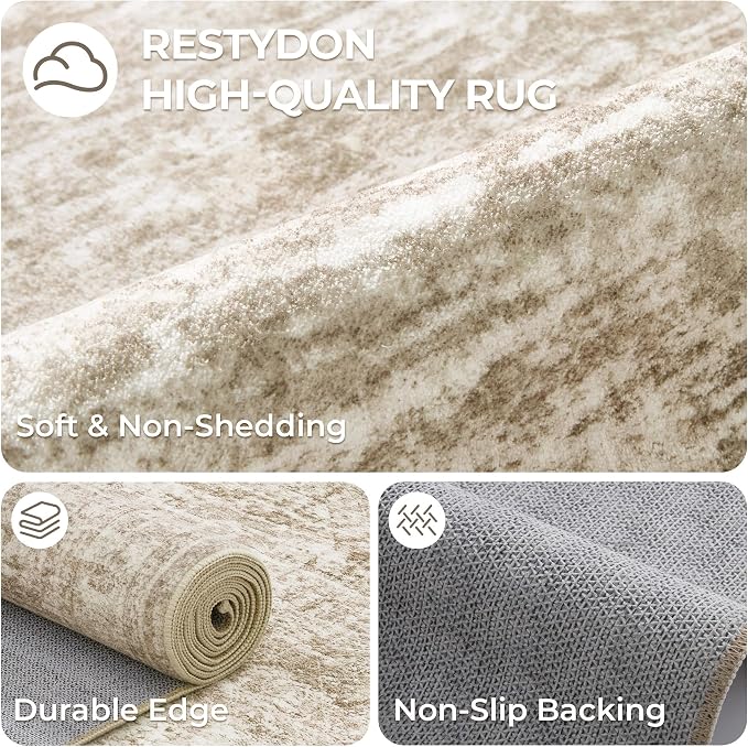 2x7 Runner Rug Non Slip, Thin Entryway Washable Rug for Entryway, Runners for Hallways, Low Pile Vintage Abstract Soft Rugs for Living Room, Kitchen, Bedroom(2'x7', Brown/Ivory)