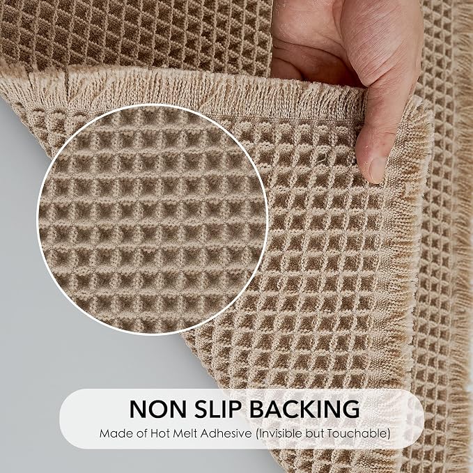 KGORGE Waffle Bathroom Rug, Large Super Absorbent Non Slip Washable Bathroom Rugs Decor, Boho Quick Dry Rubber Backed Bath Mat for Shower Toilet Hallway Hotel, Brown, 24" W X 72" L 1pc