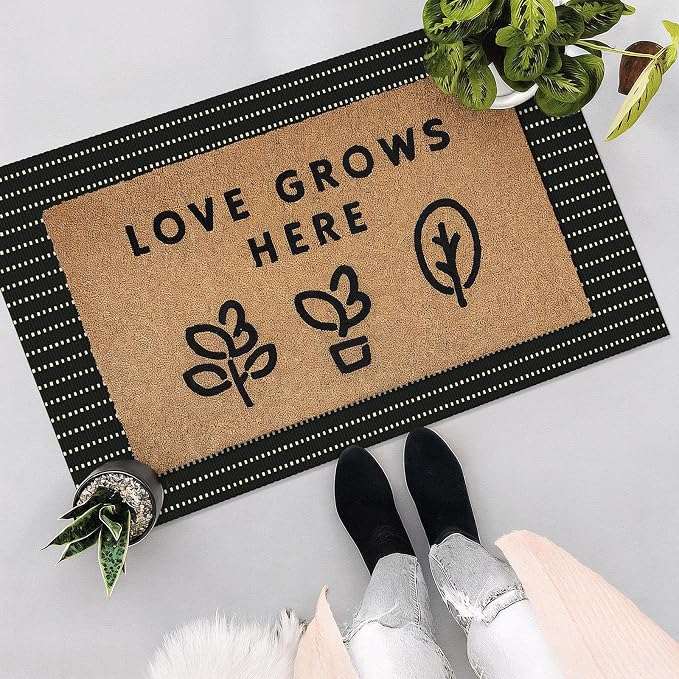 EARTHALL Small Area Rug 2x3 Ft Washable Rugs for Entryway Non Slip Braided Throw Rugs Door Mat Indoor Outdoor Entrance Cotton Woven Carpet for Kitchen Foyer Front Door, Black/Cream