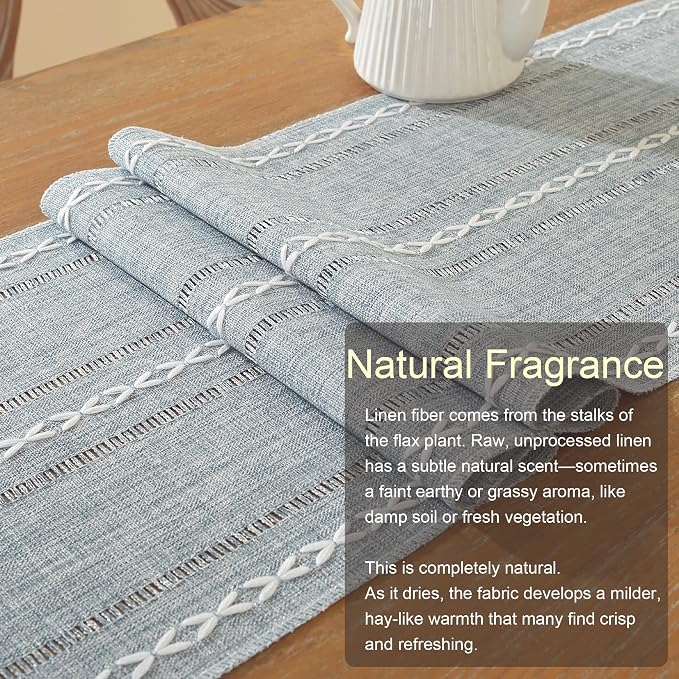 Farmhouse Decor Boho Table Runner with Macrame, Elegant Dusty Blue Coffee Table Runners 90 Inches Long, Rustic Home Decor Boho Decorations for Dining Room Kitchen Baby Bridal Shower (13"×90")