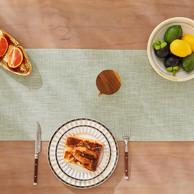 ZeeMart Rustic Cotton Linen Table Runner, 13x72 Inches Green, Farmhouse Style Sage Green Table Runners 72 Inches Long, Washable Kitchen Dining Table Decoration for Home Party Decor