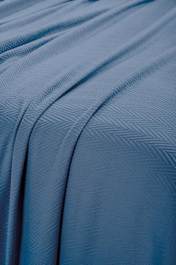Superior Metro All-Season Cotton Blanket, Woven Blanket for Couch, Bed, Bedding, Farmhouse, Home Essentials, Cute and Cozy Bohemian Blankets, Herringbone Weave, Twin Size, Denim Blue