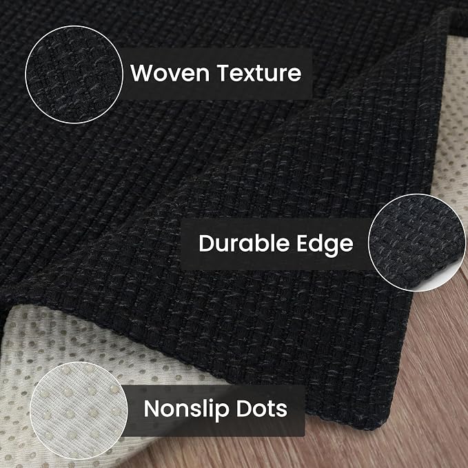 IOHOUZE Washable Area Rug 5x7 Non Slip Rubber Backed Rugs for Living Room, Dining Room Rugs Bedroom Rug, Woven Indoor Floor Carpet for Living Room Nursery Office, Black/Grey