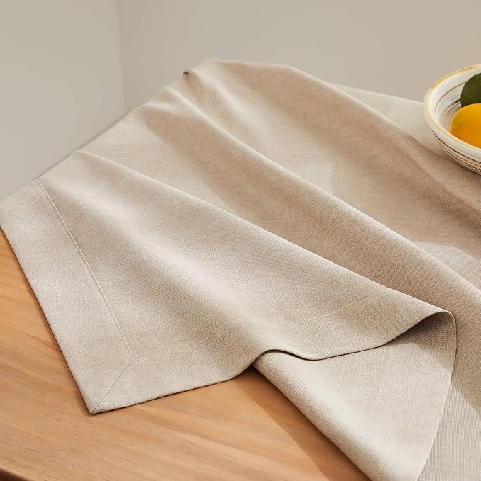 ZeeMart Basic Linen Textured Table Cloth, 60 x 84 Inch Natural, Farmhouse Style Beige Rectangle Tablecloth, Wrinkle Resistant Washable Heavy Weight TableCloths