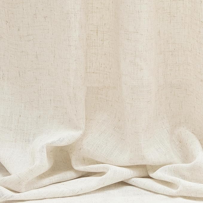 MYSKY HOME Farmhouse Kitchen Curtains 54 inches Long, Boho Curtain Panels Farmhouse Style Flax Linen Polyester Blend Texture for Home Decor, Light Soften Privacy Drapes, Linen, Pack-2