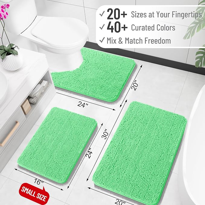 OLANLY Large Bathroom Rugs 59x35, Extra Soft Absorbent Chenille Bath Rugs, Rubber Backing Quick Dry, Machine Washable Bath Mats for Bathroom Floor, Tub and Shower, Home Decor Accessories, Mint Green