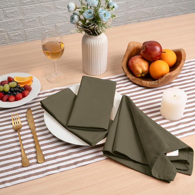 Blue Needles Solid Cloth Napkins Set of 6 Olive Green 100% Cotton Dinner Napkins 18x18 inches - Reusable, Absorbent & Washable Linen, Ideal for Wedding Events Farmhouse Parties Hotel & Everyday Use