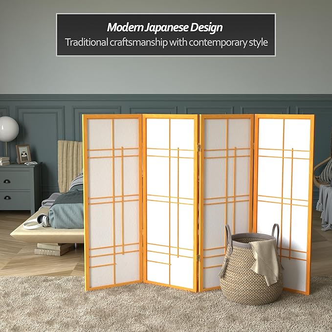 4 ft. Short Eudes Shoji Screen - Honey - 4 Panels