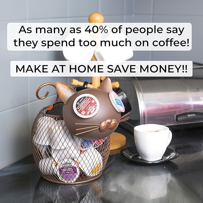Made Easy Kit Coffee Pod Basket Organizer Practical Decoration - Compatible with Keurig K-Cup Pods & Capsules - Home Cafe Bar Decor Useful Kitchen Countertop Freestanding (Cat Vintage)