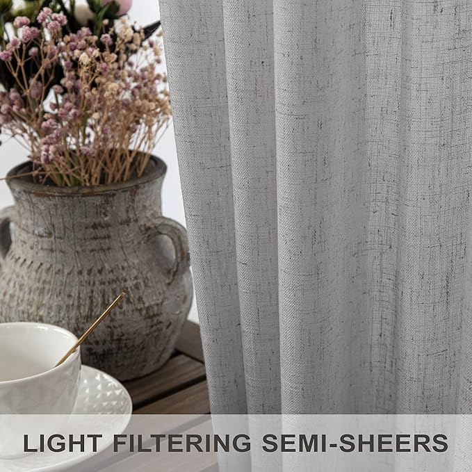 Pitalk Grey Linen Curtains 5 FT Wide by 84 Inch Length for Bedroom Semi Sheer Linen Large Drape Extra Wide Light Gray Curtains for Living Room Dining Hall 2 Panels Back Tab Pocket 5x7 5 x 7 Feet Long