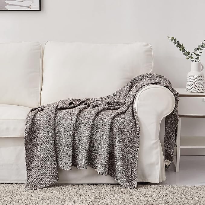 Longhui bedding 100% Cotton Knitted Throw Blanket – Coffee, Soft & Cozy, Machine Washable, 60"x80" – Perfect for Living Room, Couch, Sofa, Bed or Travel