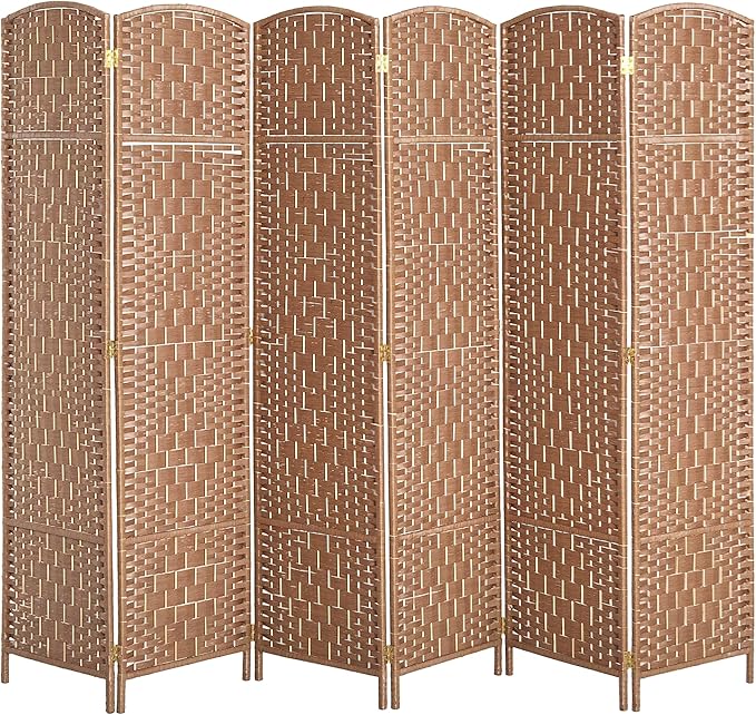 HOMCOM Room Divider 6 Panel, 6FT Tall Folding Privacy Screen, Freestanding Hand-Woven Partition for Room Separation with 360° Hinges, Paper Rope Diamond Weave, Natural