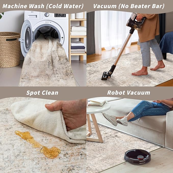 3x10 ft Washable Hallway Runner Rug – Non-Slip Long Carpet Runner for Kitchen, Indoor Entryway & Bathroom, Modern Neutral Low Pile Wide Floor Mat (Beige Grey,3x10)
