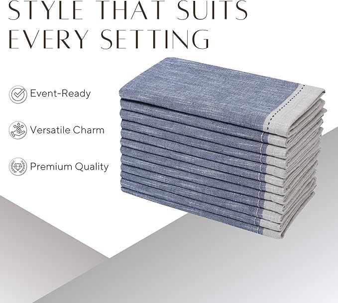 Palisa Cotton Cloth Dinner Napkins Set of 4 Contrast Boarder Napkin for Dinning Table Linen Decor Everyday Party Use Wedding Reception Farmhouse 18x18 Inch – Denim Blue