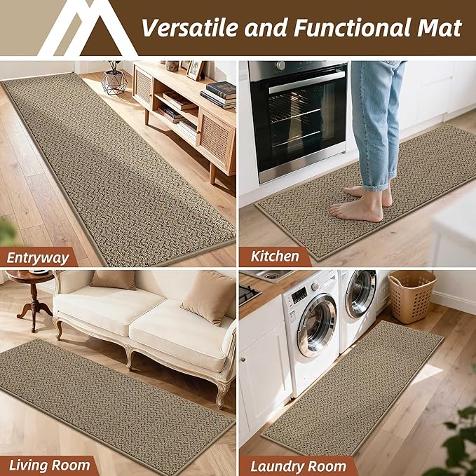 COSY HOMEER Door Mat 17" x 60" Non Slip Absorbent Entryway Rugs Dirt Trapper Doormats Washable Entrance Mats Low Pile Welcome Floor Mat for Front Back Door and Entry Mats,Taupe(Roll Packing)