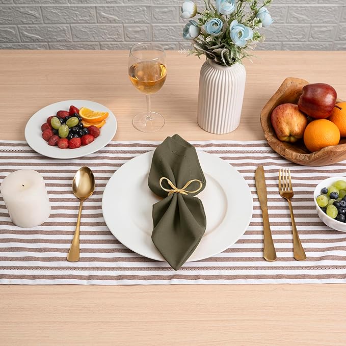 Blue Needles Set of 6 Hemstitch Linen Napkins 100% Cotton Olive Green Cloth Dinner Napkins 18x18 inches, Soft, Reusable, Absorbent, Washable, Ideal for Spring Summer Easter Parties & Everyday Use