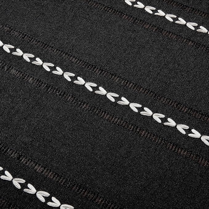 ZeeMart Hemstitched Embroidery Striped Boho Tablecloth 60x84 Inch Black, Heavy Weight Farmhouse Burlap Linen Black Tablecloth, Wrinkle Resistant Washable Table Cloth for Rectangle Table ﻿