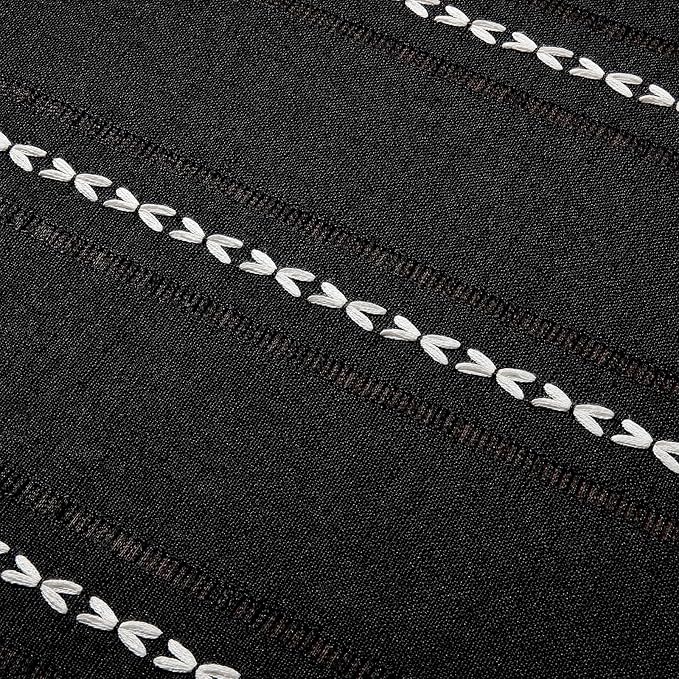 ZeeMart Hemstitched Embroidery Striped Boho Tablecloth 54x54 Inch Black, Heavy Weight Farmhouse Burlap Linen Black Tablecloth, Wrinkle Resistant Washable Table Cloth for Square Table