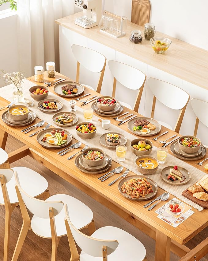 vancasso ANYA 24 Pieces Plates and Bowls Set, Caramel Dinnerware Sets, Reactive Glaze Dishes Set for 8, Ceramic Dishware Sets Kitchen Dinner Set, Microwave & Dishwasher Safe