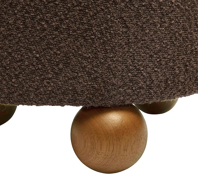 First of a Kind Living Room Ottoman in Brown Boucle - Modern Bedroom Ottoman with Spherical Solid Wood Legs - Fiber-Wrapped Foam - Easy Clean, Minimal Assembly