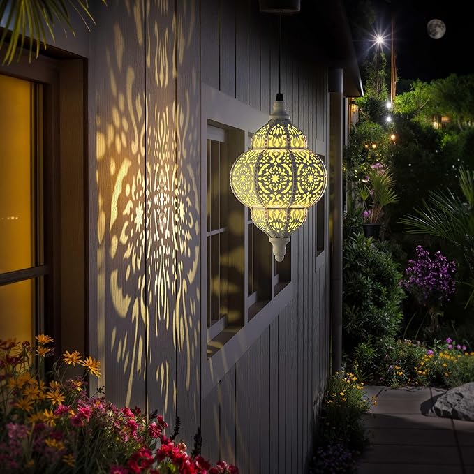 Hapjoy Hanging Solar Lights Outdoor Garden Decor Solar Lantern Waterproof Plastic Moroccan Outdoor Decorations for Patio Pathway Yard Backyard Garden Decorative (2, White)