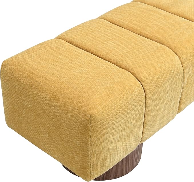 Christopher Knight Home Manila 50" Chenille Fabric Dining Bench for 2 People, Upholstery Ottoman Bench, End of Bed Footstool, Living Room Sofa Extra Seat/Footrest, No Assembly Needed, Mustard Yellow