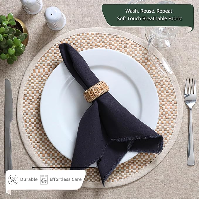 Palisa Premium Cotton Dinner Napkins Set of 4 | Steel Grey Frayed Edge Rustic Farmhouse Table Linen | Soft Washable Long Lasting Durable Cloth Serviettes for Wedding Dining Decor 18x18 Inch