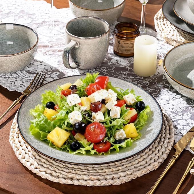 GBHOME Ceramic Dinnerware Sets for 6, 18 Pieces Stoneware Plates and Bowls Sets, Reactive Glaze Dish Set-Scratch Resistant, Dishwasher&Microwave Safe