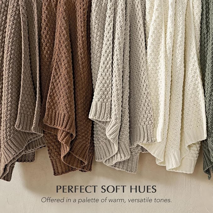 EVERGRACEHOME Chunky Chenille Knit Throw Blanket for Couch, Soft Luxurious Moss Stitch Chair Blankets for Bed, Cozy Decorative Farmhouse Knitted Throws for Sofa, Rosewood, 50" x 60"