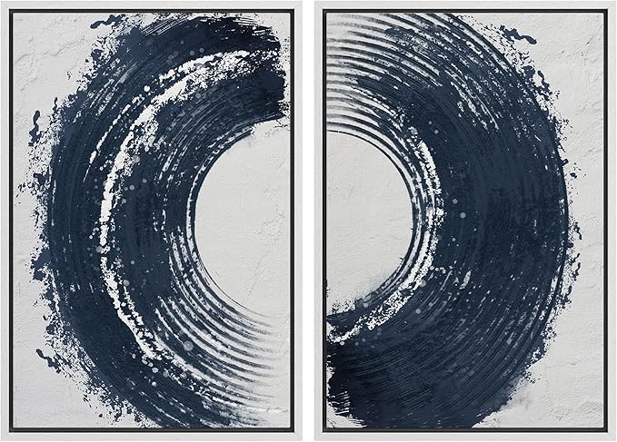SIGNWIN Framed Canvas Print Wall Art Set Black Gray Pastel Paint Stroke Spiral Ring Abstract Shapes Illustrations Modern Minimal Decorative for Living Room, Bedroom, Office - 16"x24"x2 White