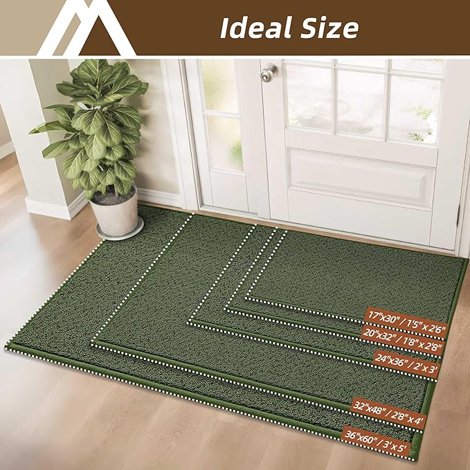 COSY HOMEER Door Mat 17" x 30" Non Slip Absorbent Entryway Rugs Dirt Trapper Doormats Washable Entrance Mats Low Pile Welcome Floor Mat for Front Back Door and Entry Mats,Green(Roll Packing)