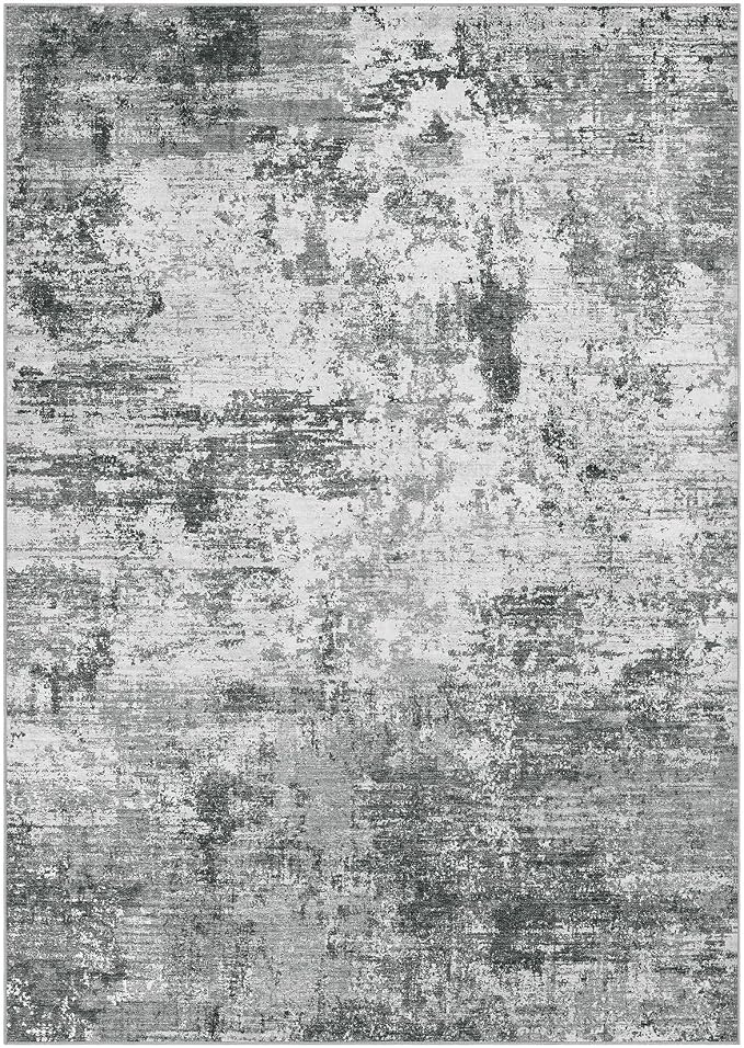 UERMEI 9x12 Area Rug for Living Room - Washable Neutral Modern Abstract Carpet, Non-Slip Soft Large Indoor Floor Rugs for Bedroom Home Office & Under Dining Table Decor, Grey Black