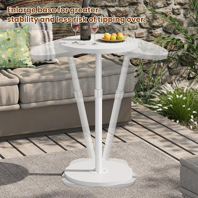 Asgolion Round Side Table, Small Drink Table for Small Spaces, Adjustable-Height Pedestal Martini Table, Weighted Base Cocktail Stand for Living Room, Bedroom, Bathroom, Nursery, Office, White