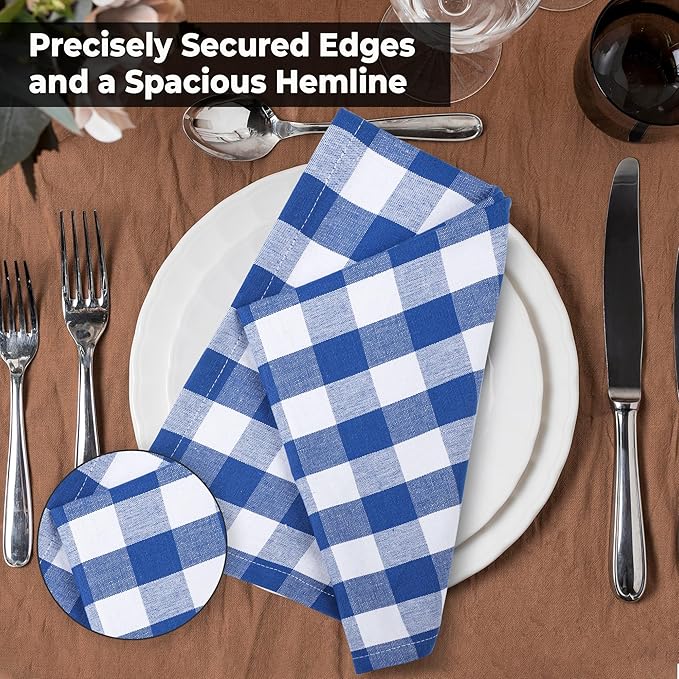 Urban Villa Cloth Napkins 100% Cotton Highly Absorbent Washable Durable Reusable Premium Dinner Napkins Ideal for Gifts for Mothers Day Hotel Farmhouse Parties - Blue/White (20" x 20", Set of 6)