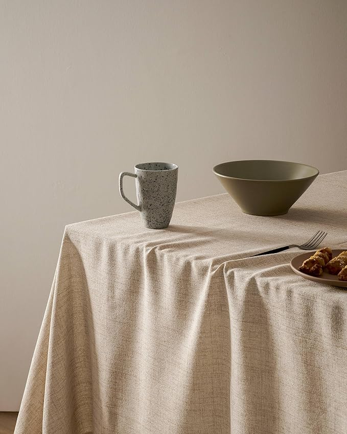Linen Tablecloth for Rectangle Table, Natural 60x84 Inch (Fit 5ft, Narrow Fit 6ft Rectangle Table) Farmhouse Neutral Tablecloth, Water Resistant Dining Tablecloths