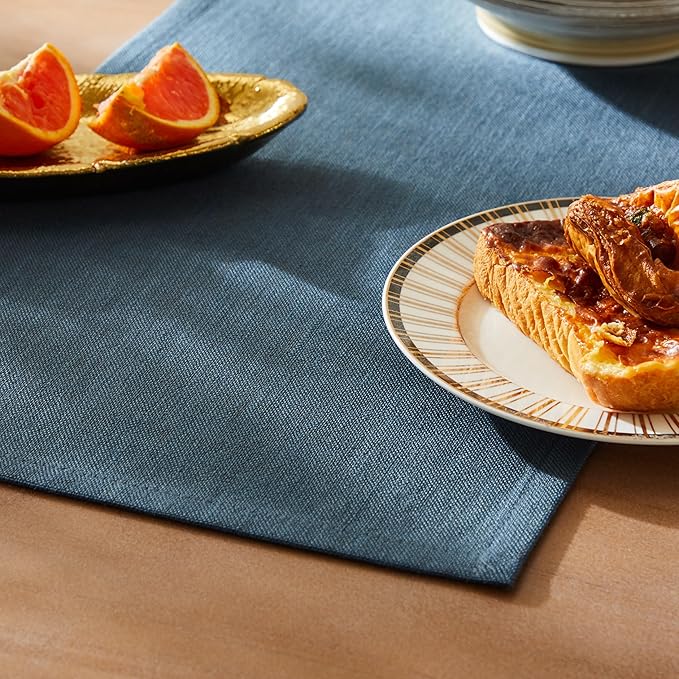 ZeeMart Rustic Cotton Linen Table Runner, 13x36 Inches Navy, Farmhouse Style Navy Blue Table Runners 36 Inches Long, Washable Kitchen Dining Table Decoration for Home Party Decor