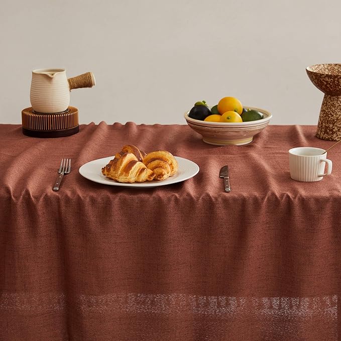 Linen Tablecloth with Tassels, Farmhouse Style Terracota Tablecloth, Water Resistant Burlap Tablecloths for Rectangle Table, 60x120 Inch Terracota