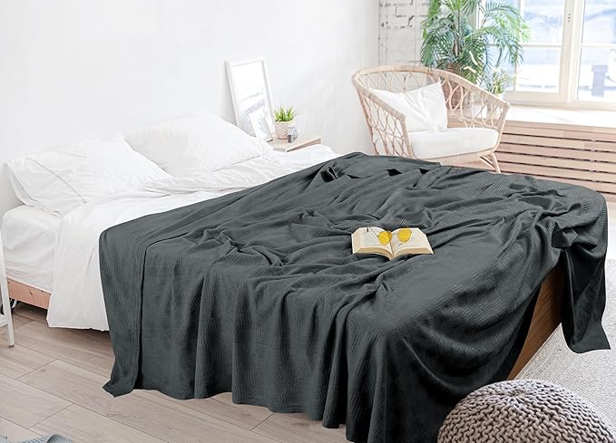 Utopia Bedding 100% Cotton Thermal Blanket Smoke Gray Twin Size Soft, Lightweight, Breathable, Cozy Spring and Summer Blanket for Couch and Sofa, Home Room Decor Gifts for Women and Men (90x72 Inches)