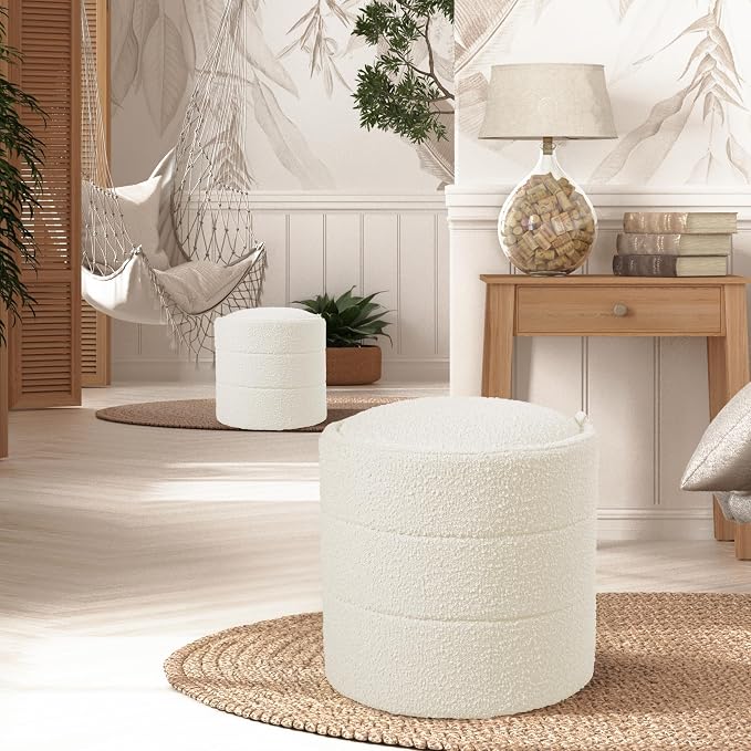 HomePop 18" Storage Round Ottoman - Cream Boucle