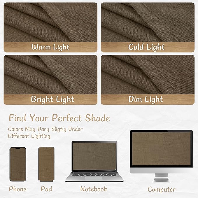 LAMIT Brown 102 inch Long Sheer Curtains for Living Room, EMI Sheer Back Tab and Rod Pocket Faux Linen Blend Window Treatment Panels Light Filtering Drapes for Bedroom, 52 x 102 Inch, 2 Panels