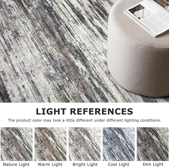 SIILOOM 9x12 Modern Abstract Area Rug for Bedroom, Grey Brown Large Super Soft Washable Rug with Non-Slip, Non-Shedding Rugs for Living Room, Indoor Door Mat for Office Home Décor