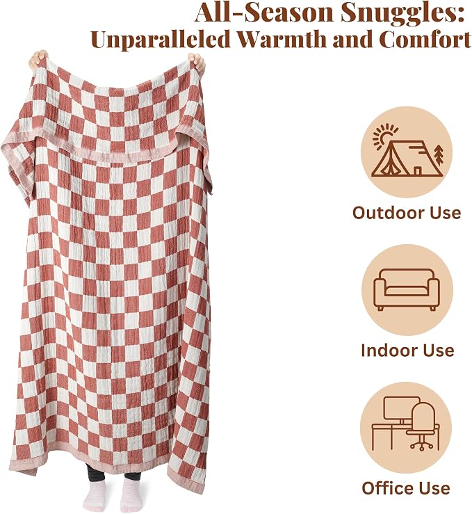 Folkulture Throw Blanket for Couch 50" x 60" | Cotton, Lightweight & Breathable Summer Blanket for Chair, Couch, Bed | Rust Comfort Throw Blankets for Living Room, Summer Must Haves, Graduation Gift