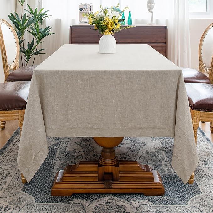 Linen World Linen Tablecloth,100% French Linen Natural Tablecloth 55" x 55" Inch,Washable Square Tablecloth for Dining,Outdoor,Weddings and Restaurants,Decorative Thanksgiving Christmas