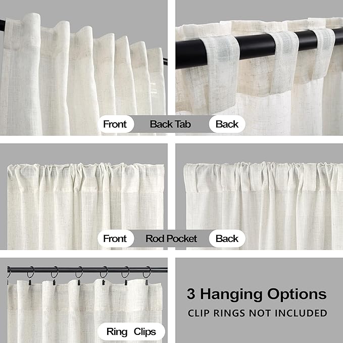 KOUFALL 42 x 84 Narrow Curtains for Small Window,Linen Semi Sheer Light Filtering Slim Curtains for 36 38 40 Wide Skinny Long Windows,42x84 Inches Long Total Width 84x84 Length,Cream Beige